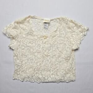 Vintage Coquette Lace Sheer Top Intimate Moods Floral Ivory Lingerie M Blouse